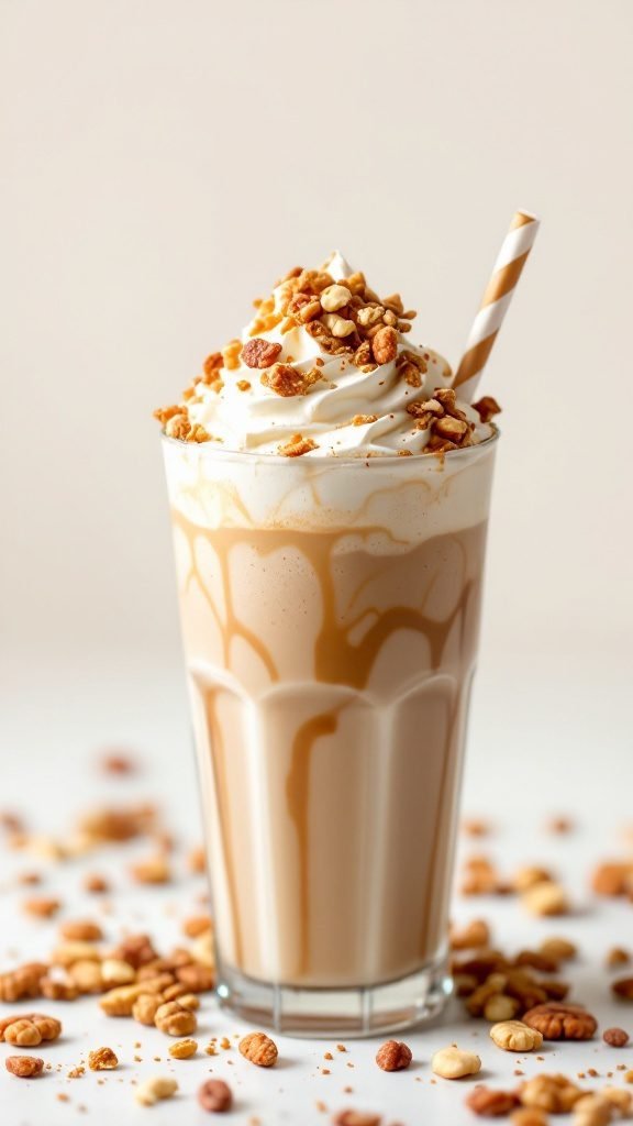 A creamy Nutty Cold Brew Shake topped with whipped cream and nuts.
