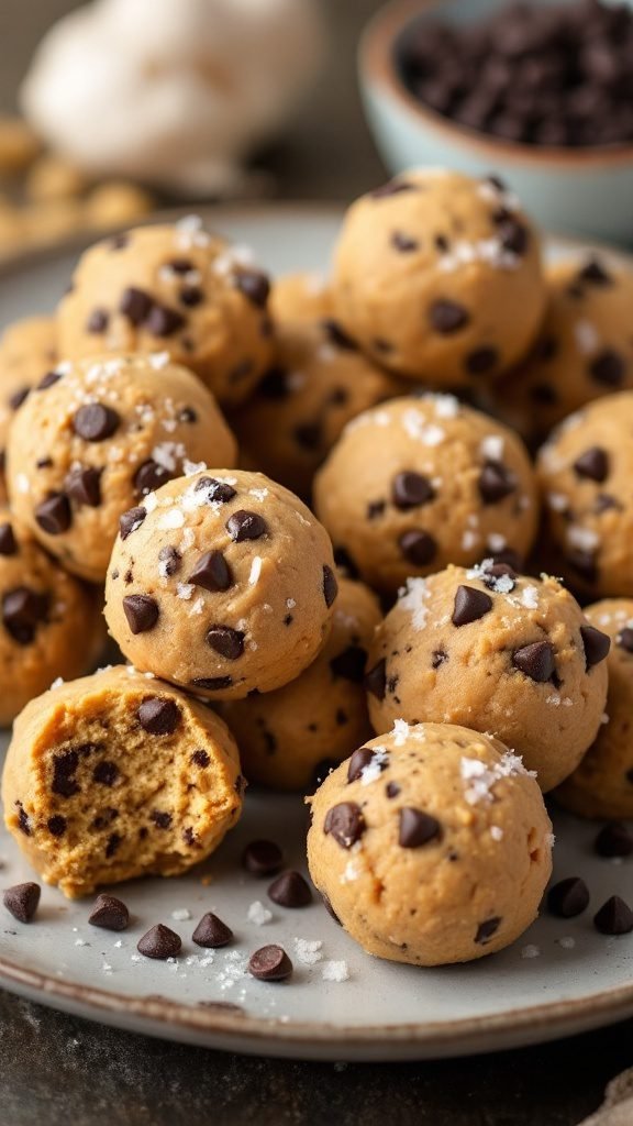 Peanut Butter Cookie Dough Balls with chocolate chips