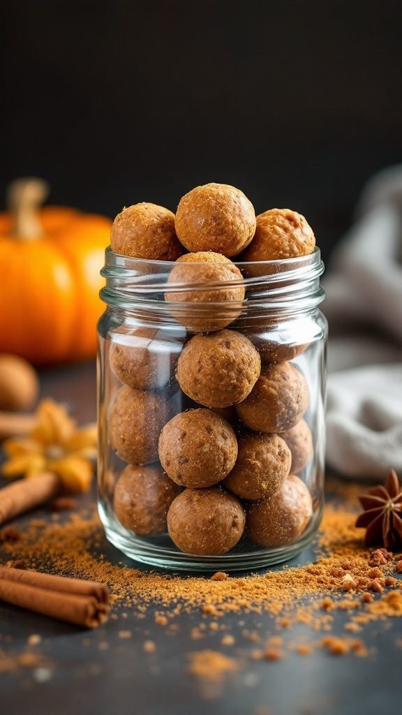 Pumpkin Spice Energy Bites in a glass jar
