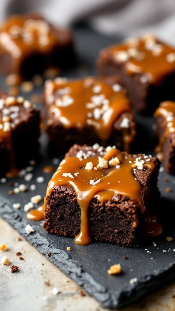 Delicious salted caramel brownies drizzled with caramel sauce