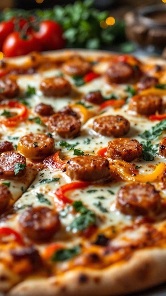 Delicious Sausage and Peppers Pizza with Mozzarella