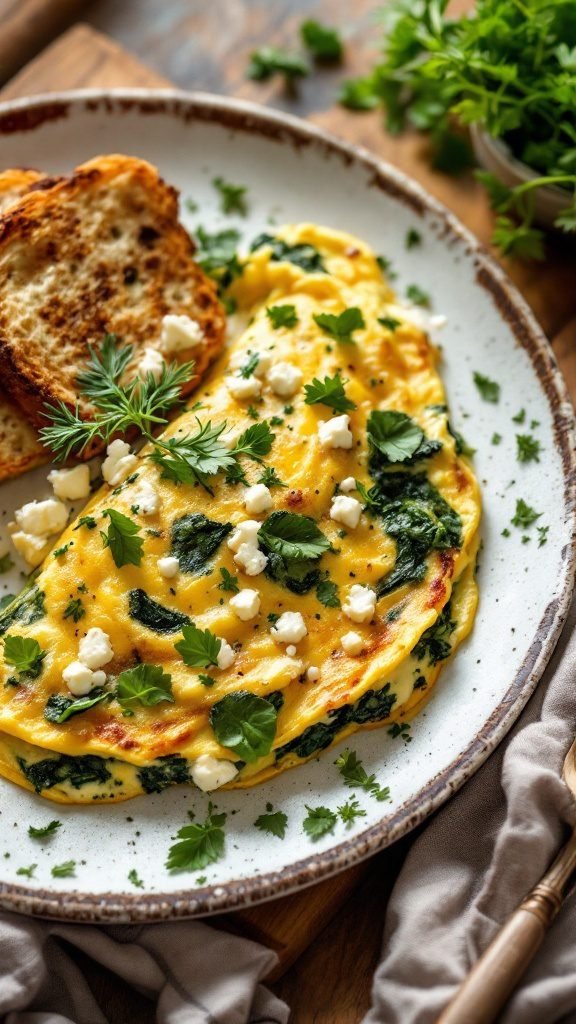 Savory Spinach and Feta Omelette served with toast