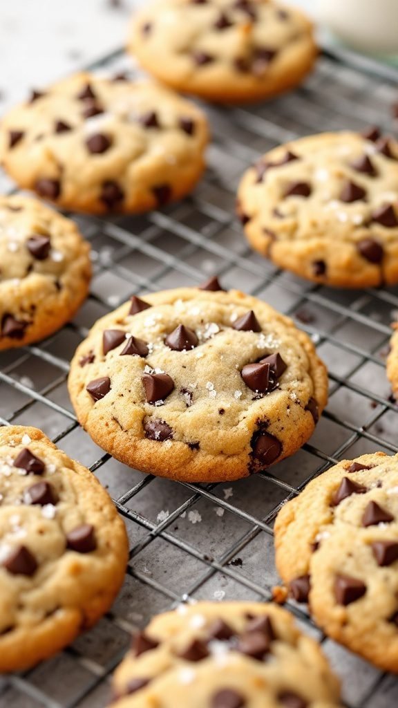 Delicious soft batch chocolate chip cookies on a cooling rack