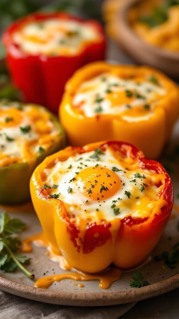 Stuffed bell peppers with eggs and cheese