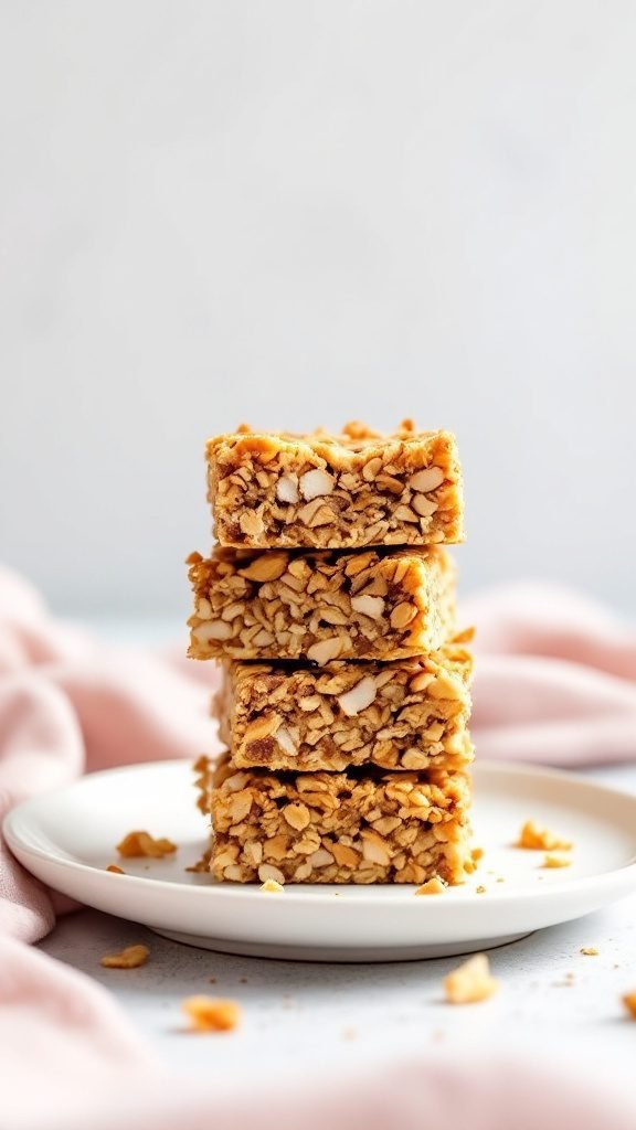 Toasted Coconut Granola Bars stacked on a plate