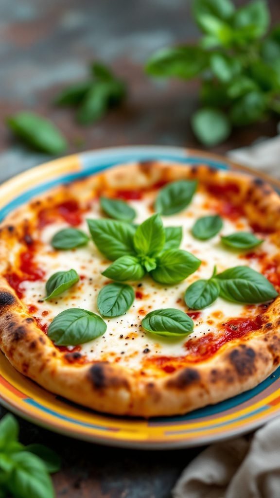Vegan Margherita Pizza with fresh basil leaves.