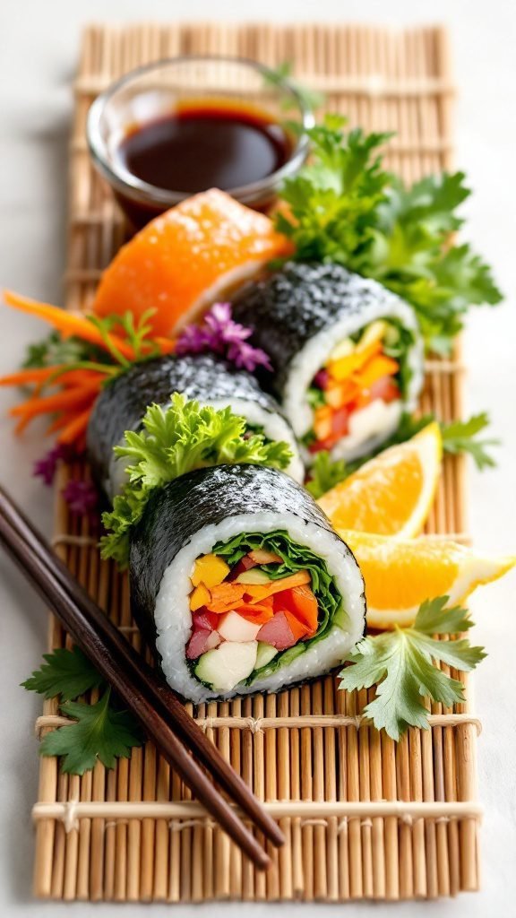 Vegetable sushi rolls with fresh veggies and nori