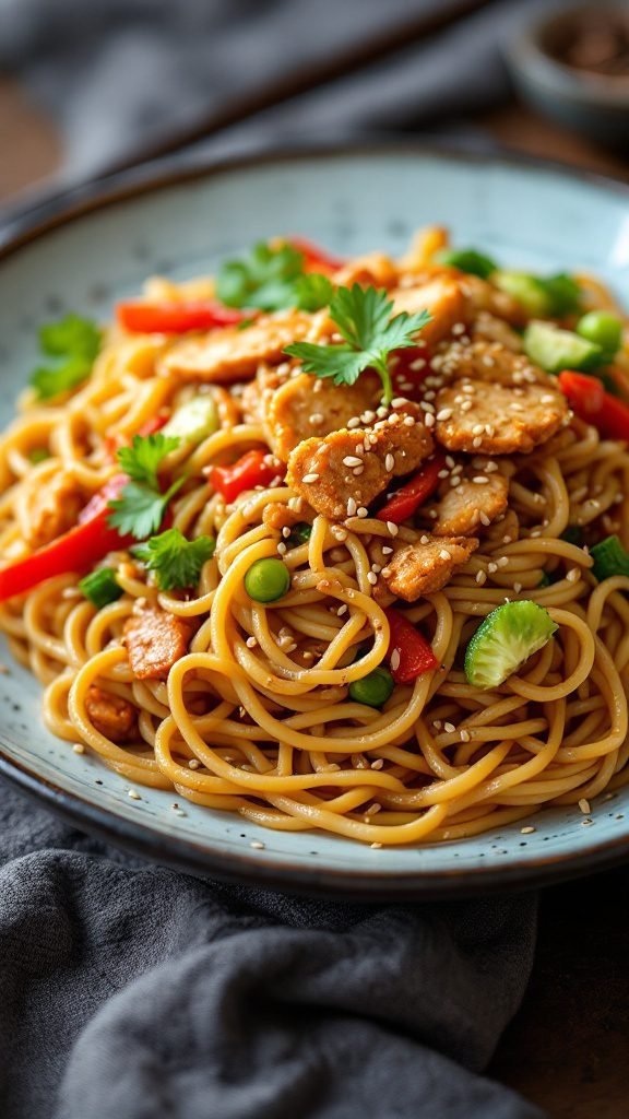 Delicious Yaki Udon Stir-Fried Udon Noodles with fresh vegetables and protein