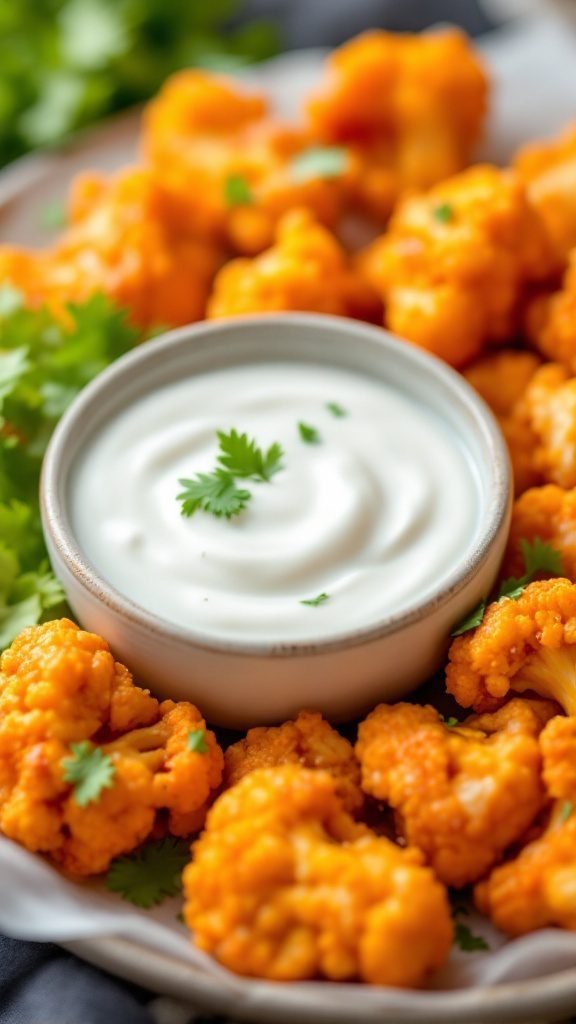 Cauliflower Buffalo Wings served with ranch dip