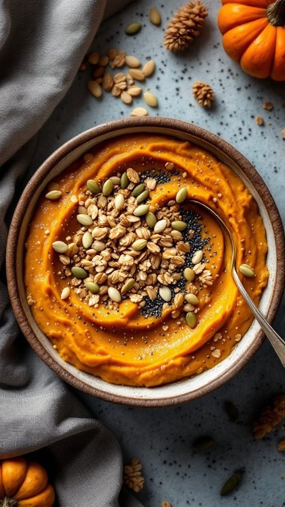 Pumpkin Chia Seed Bowl with toppings