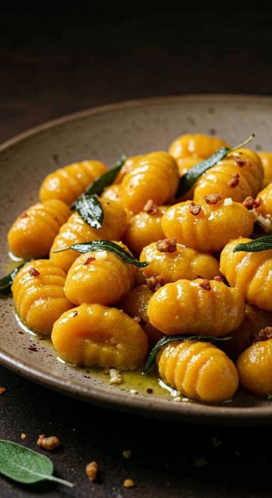 Delicious sweet potato gnocchi served with sage butter