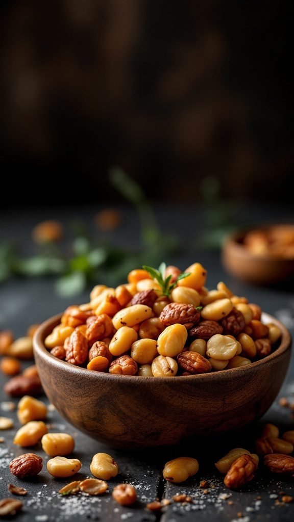 A bowl of sweet and spicy roasted nuts