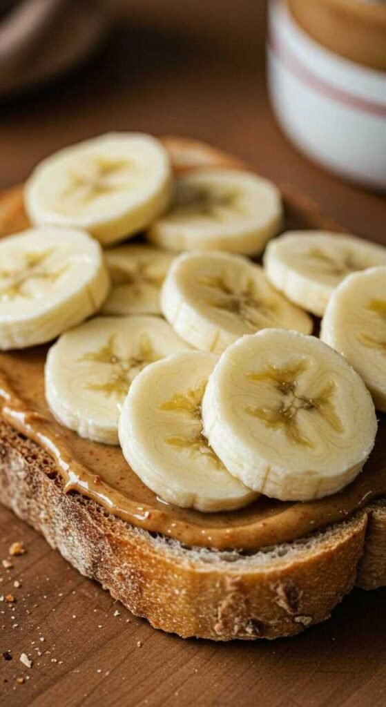 Almond Butter Banana Toast with sliced bananas on top