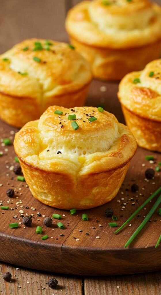 Baked Egg and Cheese Puffs on a wooden board