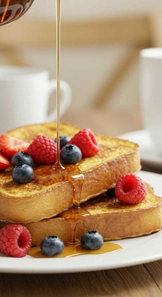Classic French toast with berries and syrup