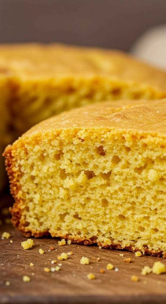 Savoury cornbread served showing its texture